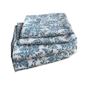 Living Quarters  Double Sheet Set Blue Floral Microfiber Cottagecore‎ Coastal